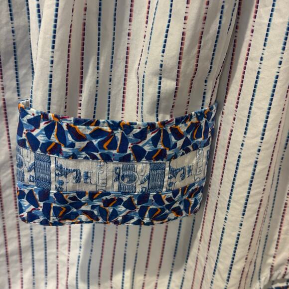 ROBERT GRAHAM Shirt Dotted Rainbow Vertical Lines Blue Flip Cuff Collar 2XL - Picture 4 of 7